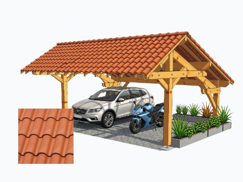 Toiture de carport en tuiles d’argile